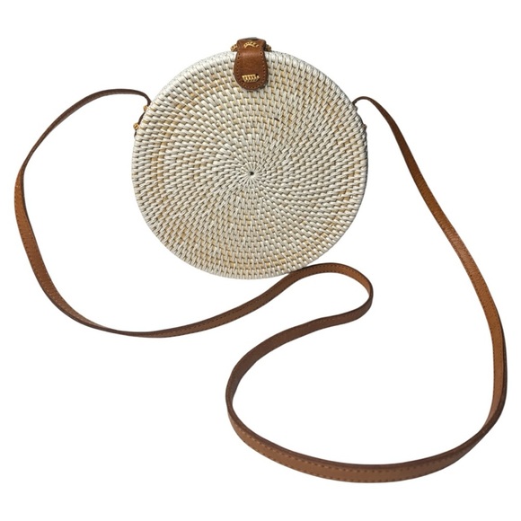 Poppy + Sage Camilla White Rattan Wicker Crossbody Bag Leather Strap - Picture 1 of 13